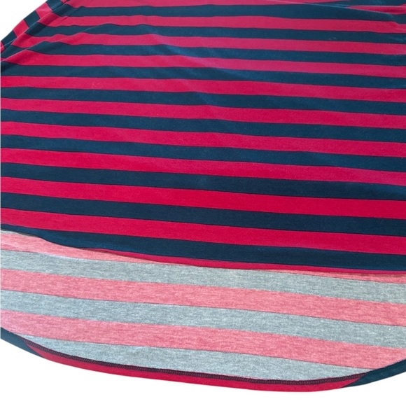Lularoe Carly Dress Size Medium Red Green Striped Short Sleeve Chest Pocket - Picture 5 of 10
